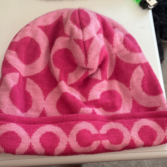 Coach Accessories - Coach Pink Patterned Beanie